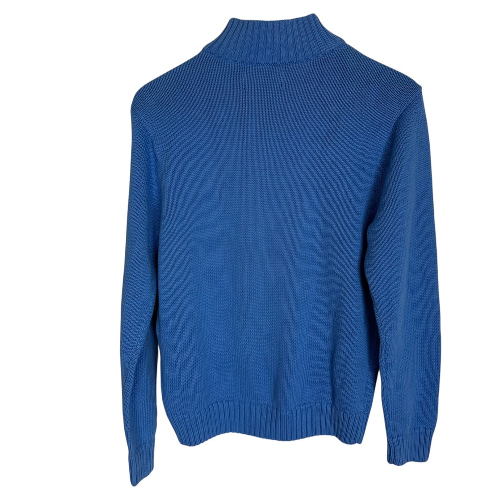 NWT Chaps Mens Quarter Zip Sweater Blue Cotton Shaker Stitch Mock Neck Medium - Picture 2 of 7